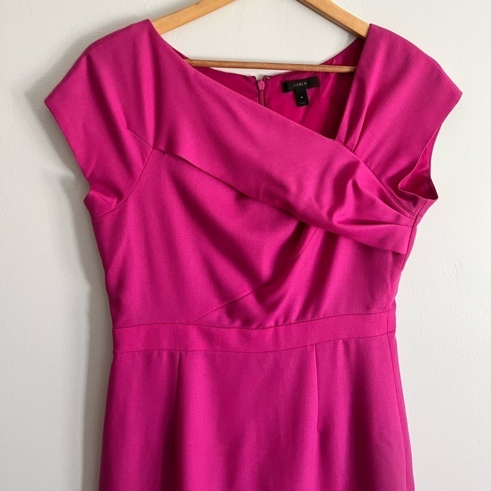 J.Crew Pink Origami Gathering Detail Wool Crepe Dress - Picture 4 of 9